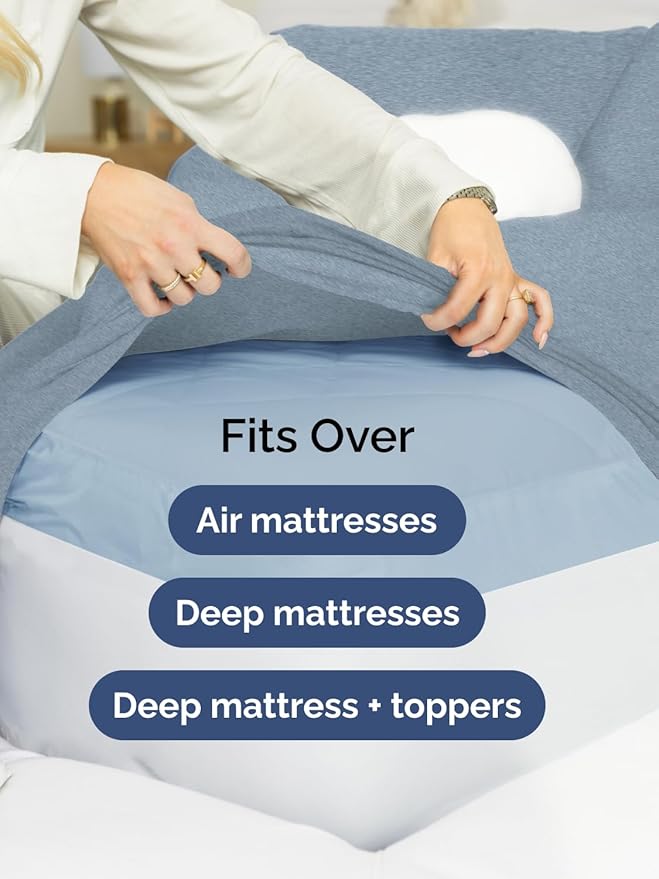 Extra Deep Twin Sheet Set - 4 Piece Breathable and Cooling Sheets - Hotel Luxury Bed Sheets Set - Easy Fit - Soft, Wrinkle Free and Comfy Sheets Set - Heathered Blue Sheet Set with Extra Deep Pockets