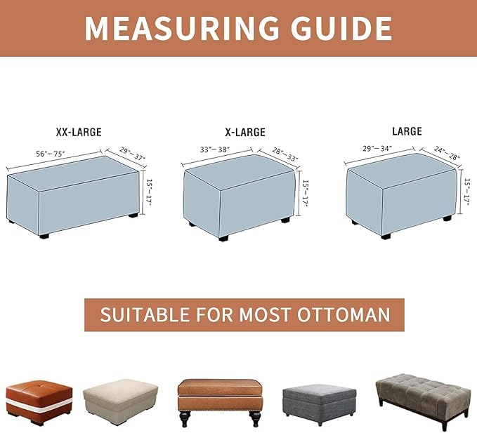 Eco-Ancheng Ottoman Cover Stretch Rectangle Footrest Stool Slipcover Ottoman Bench Covers Jacquard Footstool Protector Covers Storage Ottoman Slipcovers for Foot Stool with Nonslip Elastic Bottom,04