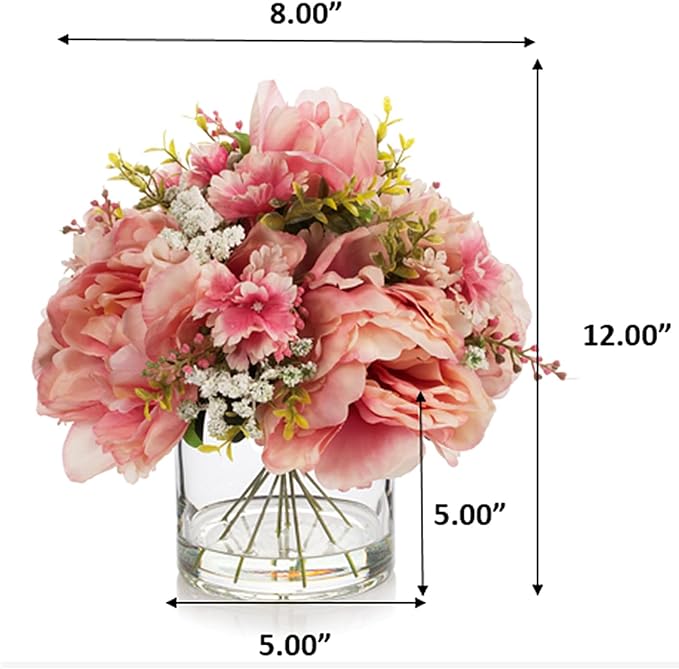 ENOVA FLORAL Artificial Silk Flower Arrangement with Vase,Mixed Artificial Silk Peony Flower in Vase for Decoration Home Office, Wedding Centerpiece (Champagne)