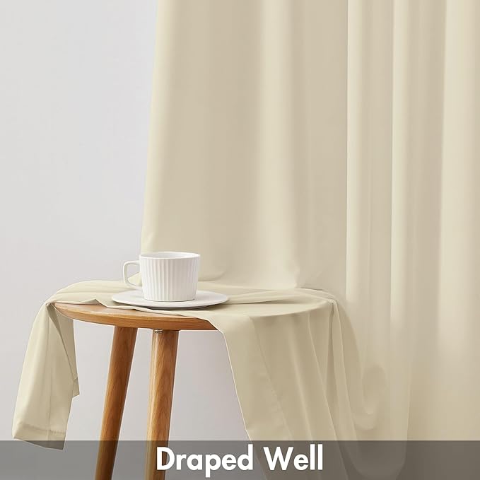 EMEMA Non-See-Through Sheer Curtains, Privacy Light Filtering 108 Inch Semi Sheer Curtains for Bedroom Living Room, Window Drapes That Let Light in, 52x108 Inch, 2 Panel, Cream
