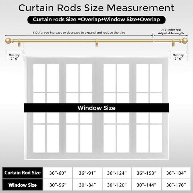 Extra Long Gold Curtain Rod, 1 Inch Adjustable Heavy Duty Curtain Rods for Windows 120 to 170 Inch, Decorative Modern Window Treatment Rods, Splicing Metal Drapery Pole, Easy Installation