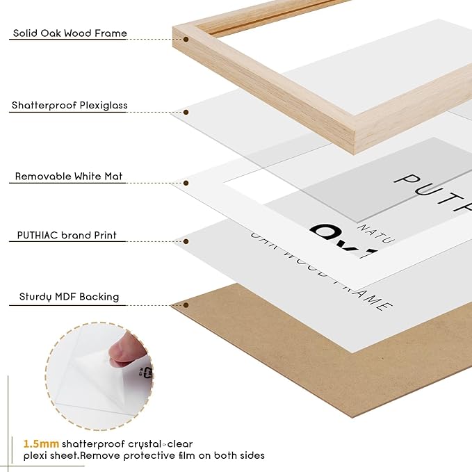 9x12 Oak Wood Picture Frams - Minimalist 9x12 Oak Wood Frames, 9"x12" Picture Frame Wood, Natural Solid Wooden Picture Frames for Wall Art Photo and Prints(3 Pack, Beige)