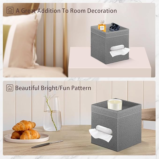 PU Leather Square Tissue Box Cover with Storage Tray,Modern Decorative Tissue Holder for Bathroom Vanity Night Stands, Office Desk,Stylish Tissue Holder for Home & Office Décor