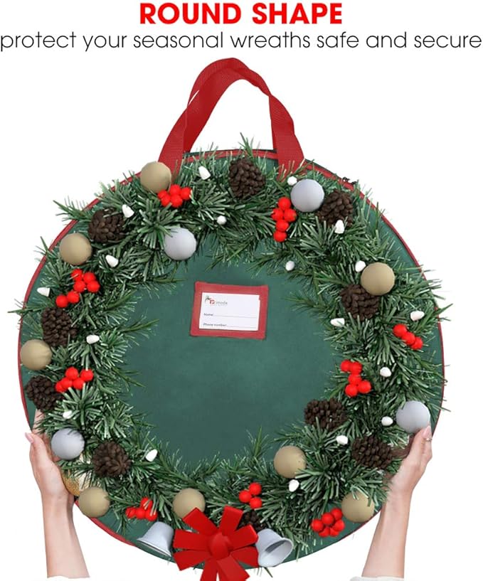 Primode Heavy Duty Wreath Storage Bag 30"- Garland Wreaths Container with Handles - Durable 600D Oxford Polyester Material Xmas Holiday Wreaths Storage Holder 30” (Green)