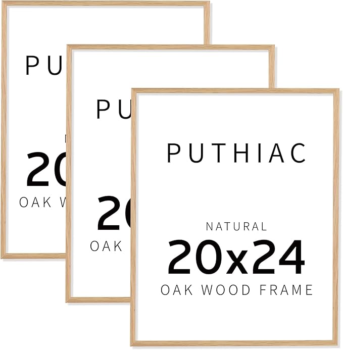 puthiac 20x24 Oak Wood Picture Frames -20"x24" Poster Frames for Wall, 20x24 Picture Frames for Wall, 20 x 24 Picture Frames, 20 x 24 Frames for Wall(3 Pack, Beige)
