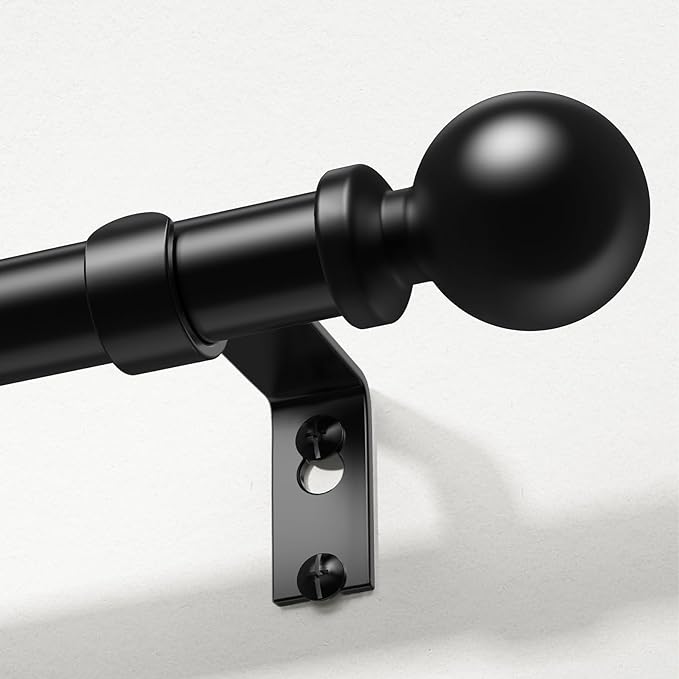 Curtain Rods 30 to 56 Inch, Black 1 Inch Adjustable Heavy Duty Curtain Rods for Windows, Decorative Modern Window Treatment Rod, Telescopic Splicing Metal Drapery Pole, Easy Installation