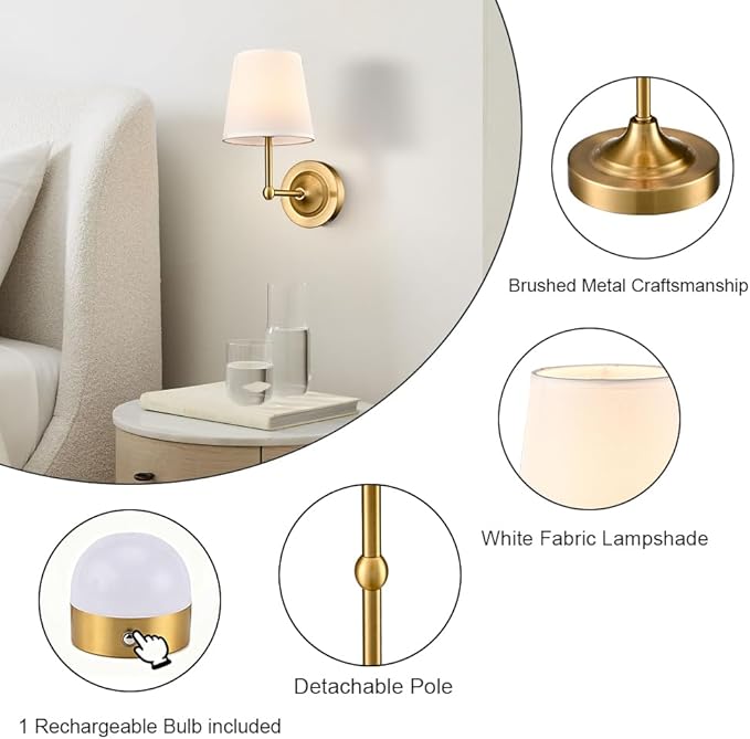 Cordless Table Lamp Rechargeable Lamp, 2 in 1 Battery Operated Portable Desk Lamp,Gold Small Table Lamp with Dimmable Magnetic LED Bulb,Wireless Light for Bedroom LivingRoom Office Bedside Night Lamp