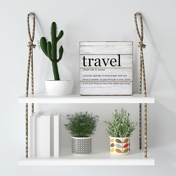 Traveler Gifts Travel Definition Wooden Box Sign Travel Quote Desk Decorative Wooden Sign Home Office Decor for Desk Table Shelf 5 x 5 Inches