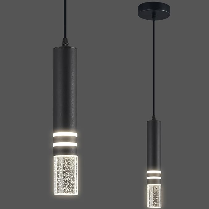Pendant Lights Kitchen Island, Crystal Pendant Light Fixtures Mini 6W LED Modern Kitchen Pendant Lighting Over Sink and Living Room and Bedroom (Black 1-Pack)