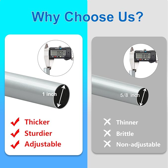 Curtain Rods for Windows 16 to 120 Inches Adjustable Length 1 Inch Diameter Window Curtain Rod with Aluminium End Cap, Silver Gray