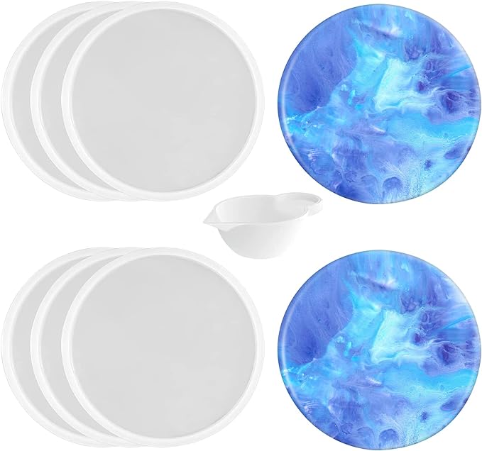 6 PCS Thickened round Coaster Resin Molds, Coaster Silicone Molds for Epoxy Resin, Coaster Molds for Resin Casting, Epoxy Resin Molds for DIY resin coasters Bowl mats, candle holders, Home Decoration.