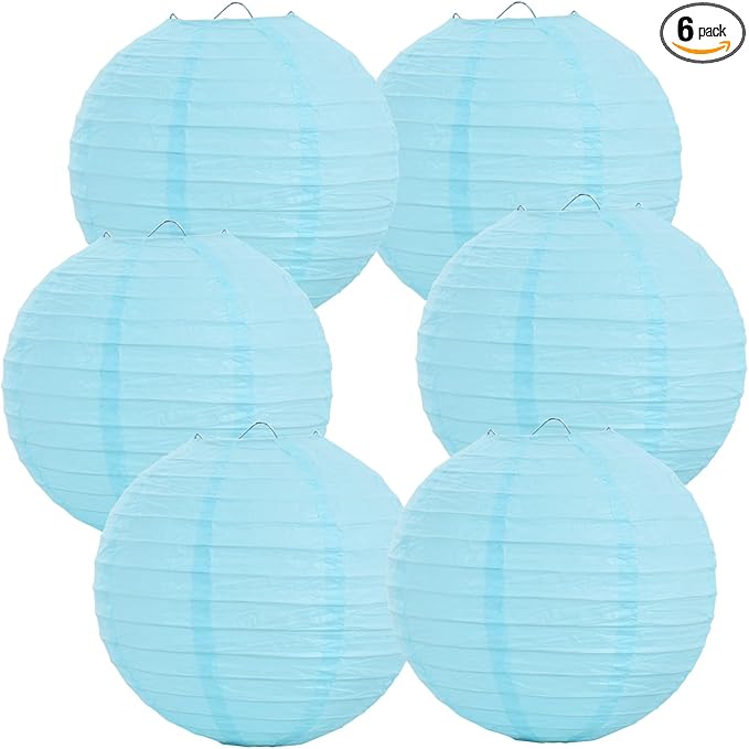 BEISHIDA 8-Inch Light Blue Round Paper Lanterns Decorative Hanging Asia Chinese Japanese Paper Lanterns Lamp for Birthday Wedding Baby Shower Home Decor Party Decoration（6 Packs）