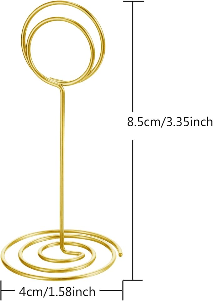 TecUnite 24 Pieces 3.35 Inch Table Number Holder Place Card Photo Holder Picture Name Menu Clips Memo Cards Stand for Wedding Reception Anniversary Birthday Party Centerpieces (Gold)