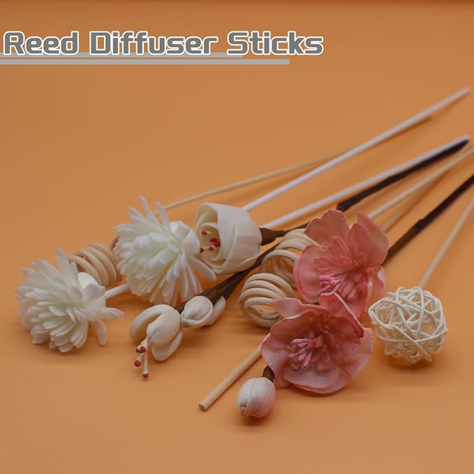 10 Pcs Reed Diffuser Sticks, Natural Rattan Hand Made Flower Reed Fragrance Diffuser Set, Reed Fragrance Diffuser Flowers Refill Replacement Sticks, House Bedroom Office Decor