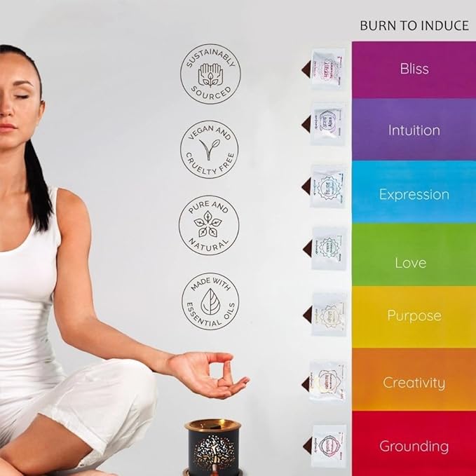 7 Chakra Incense Brick Gift Set by Aromafume | 14 Bricks & Tree of Life Exotic Burner | Smokeless Incense Set for Chakra Balance | Yoga & Meditation Gifts | Kit for Plexus, Root Chakra & More