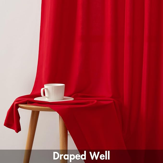 EMEMA Non-See-Through Sheer Curtains 72 Inches Long, Light Filtering Semi Privacy Sheer Curtains for Living Room Bedroom, Window Drapes That Let Light in, 52x72 Inch, 2 Panels, Red