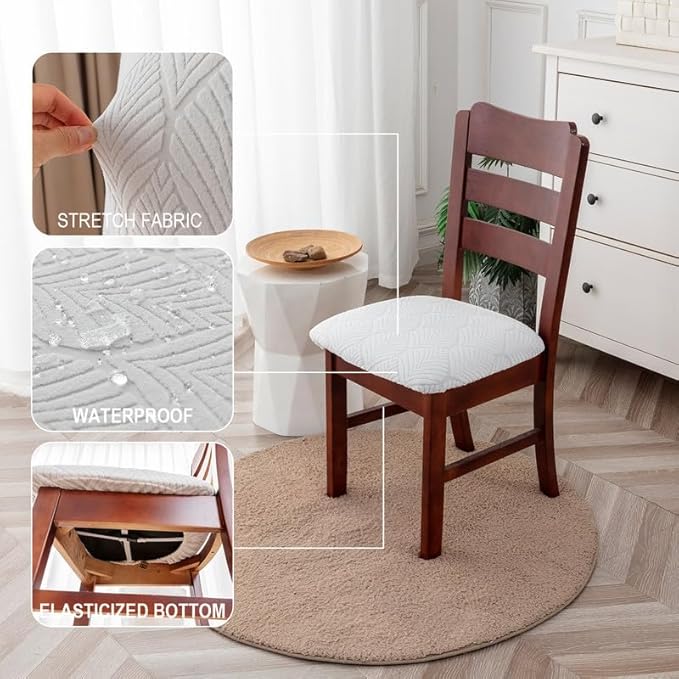 Genina Waterproof Dining Room Chair Cover Set of 6, Stretch Jacquard Seat Covers for Dining Room Chairs, Kitchen Parsons Chair Covers Slipcover Protector