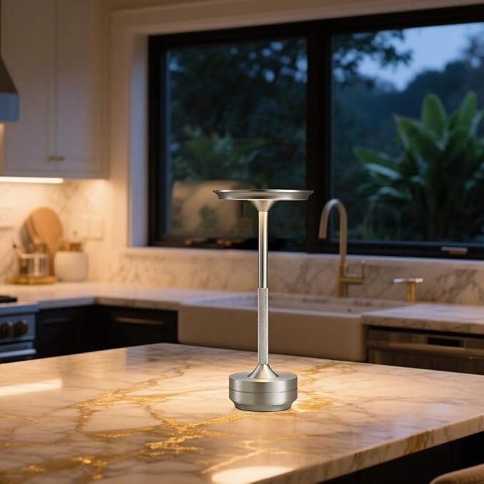 EJQ Cordless Rechargeable Table Lamps, Portable 6000mAh Battery Desk Lamp Waterproof 3 Color Stepless Dimming LED Table Light with Memory Function for Outdoor/Dinning/Patio/Restaurant (Sliver 1Pack)