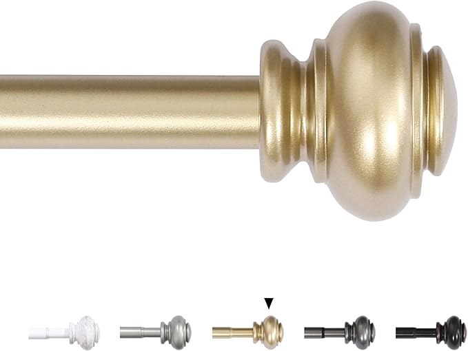 H.VERSAILTEX Curtain Rods for Windows 16.2 to 43.8 Inches 3/4 inch Diameter Adjustable Decorative Telescoping Curtain Rod with Brackets Heavy Duty Splicing Window Rods with Classic Finials, Gold