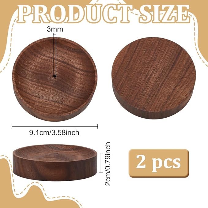 WEBEEDY 2 PCS Walnut Incense Holder for Sticks Round Wooden Incense Burner Tray Black Walnut Ash Catcher Wood Incenses Bowl for Home Yoga Meditation Office Christmas Decoration, 3.58 inch