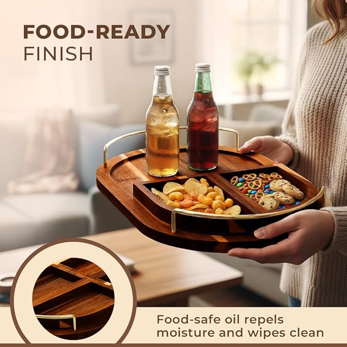 Modular Oval Serving Tray - Acacia | Serving Platter Snack Tray for Party Hosting - Trays for Serving Food, Charcuterie, Fruit Platter Tray for Parties, Appetizer Dishes & Dessert Trays