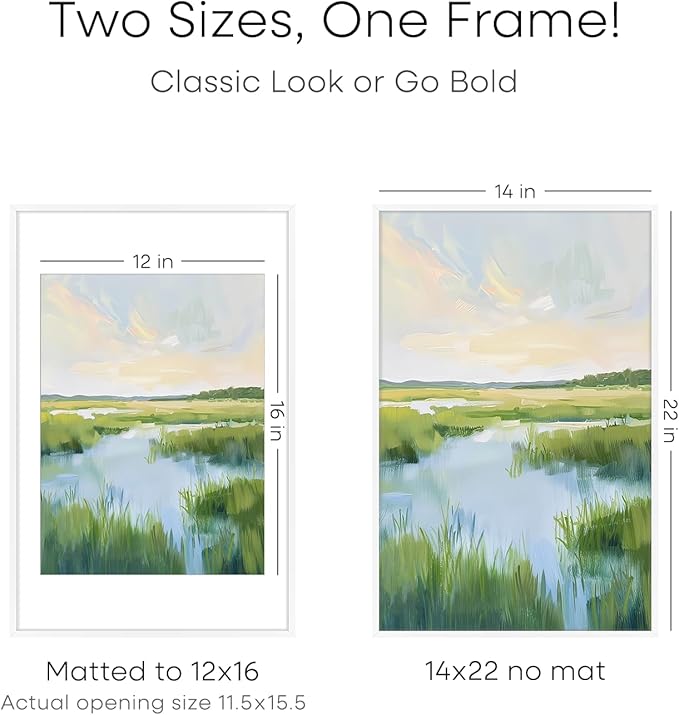 Homeforia 14x22 Picture Frame White, High End Metal 14 x 22 Poster Frames with Mat 12 x 16 for Photo, 14x22 White Frame Matted to 12x16 inch Print, 22x14 Thin Frame, Tempered Glass, Wall Kit, Set of 1