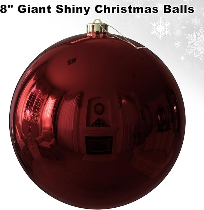 Maroon 8.0" Extra Large Christmas Ornaments - Christmas Tree Decoration Balls Shatterproof Hanging Shiny Balls for Birthday Holiday Wedding Decorations Set of 2pcs
