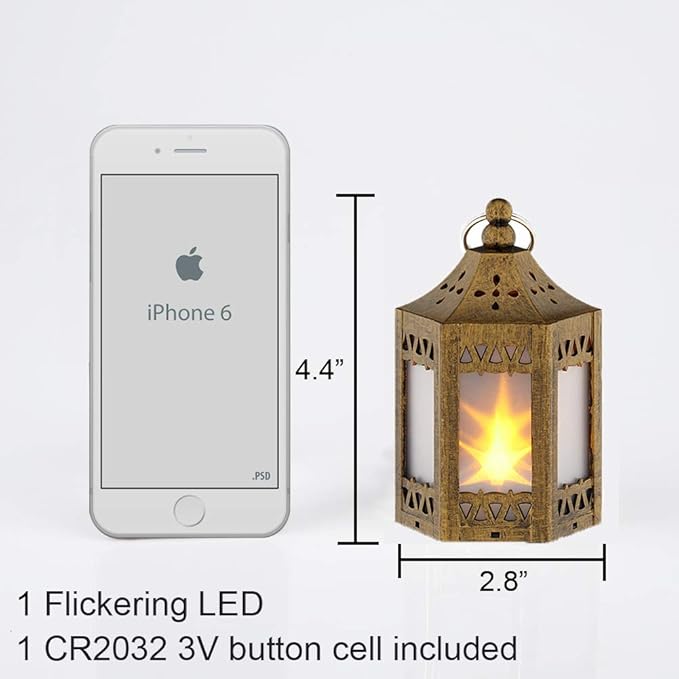 Mini Star Lantern with Flickering LED,Battery Included,Decorative Hanging Light,Christmas Decoration,Indoor Candle Lamp,Battery Lantern Indoor Use,Zkee(Set of 6 Copper Brushed)