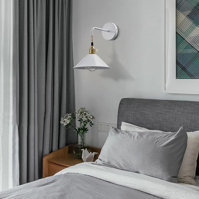 Plug-in Wall Lamp with Umbrella Shade, Bright White Wall Light Fixture Set of Two with On/Off Switch Nordic and Industrial Wall Sconces for Cabinet Bedroom bar