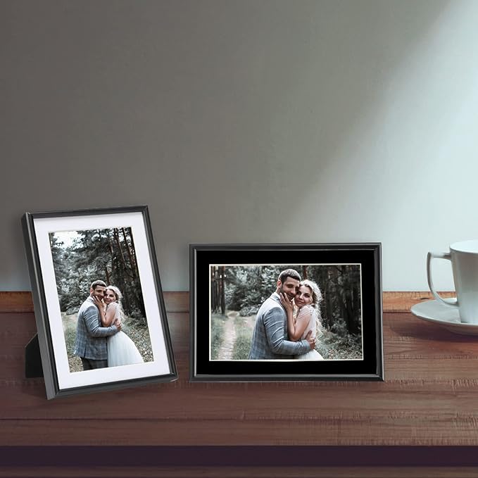 4x6 Picture Frame Set of 4, Matted Black Simple Modern Brushed Thin Aluminum Metal Photo Frame Fits 3x5 with Mat or 4 x 6 without Mat Vertical and Horizontal for Tabletop and Wall Mounting