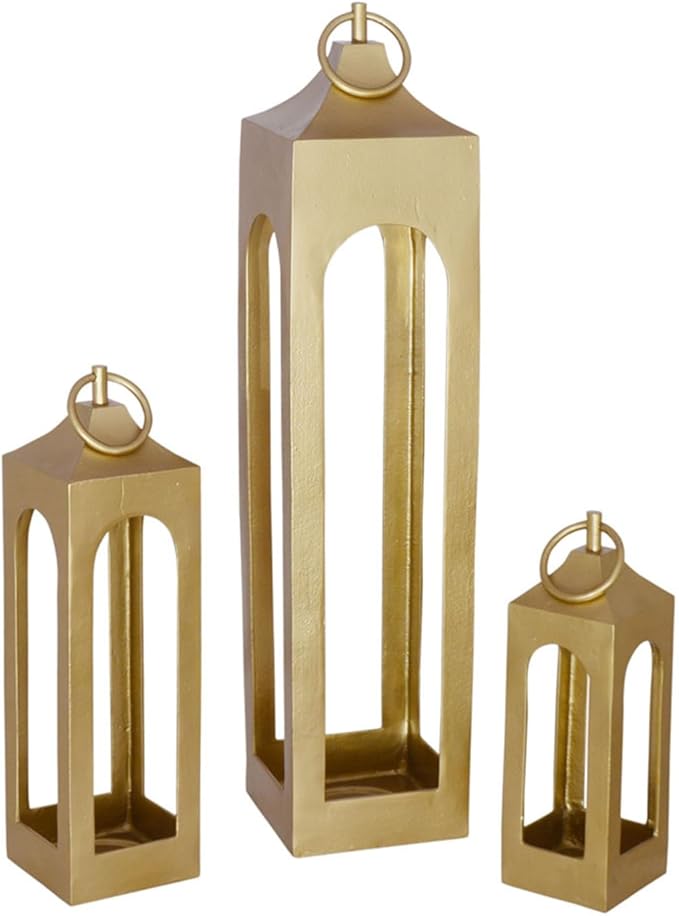 CG Hunter Large Brass Lantern, Rustic Metal Decorative Lantern, Candle Holder for Indoor & Outdoor, Home Decor for Patio, Garden & Tabletop, Hanging Lantern for Parties & Weddings