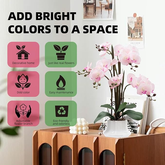 CXGS Artificial Orchid Flower Plant 20.9'' Real Touch Faux Orchids in Ceramic Vase Pink Fake Phalaenopsis Flower Arrangement Silk Orchids with Stems for Centerpiece Table Home Indoor Decor