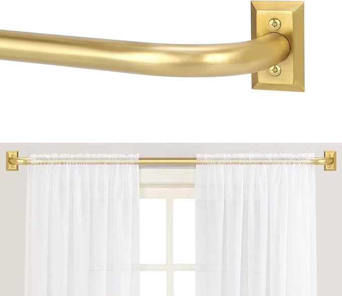 Gold Wrap Around Curtain Rods 48 to 90 Inch:Blackout Heavy Duty Adjustable Window Curtain Rod Room Darkening,Modern Industrial Curved French Return Metal Drapery Rods Easy Install,Brushed Gold