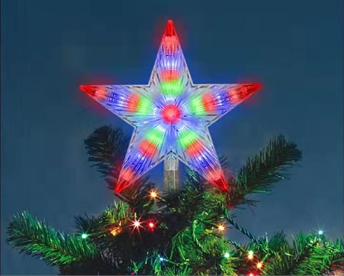 LAMPHOME Christmas Tree Topper, Christmas Star Tree top Decor Light for Christmas Holiday Home Fit for General Size Xmas Tree, 8.7inch (Multicolor)