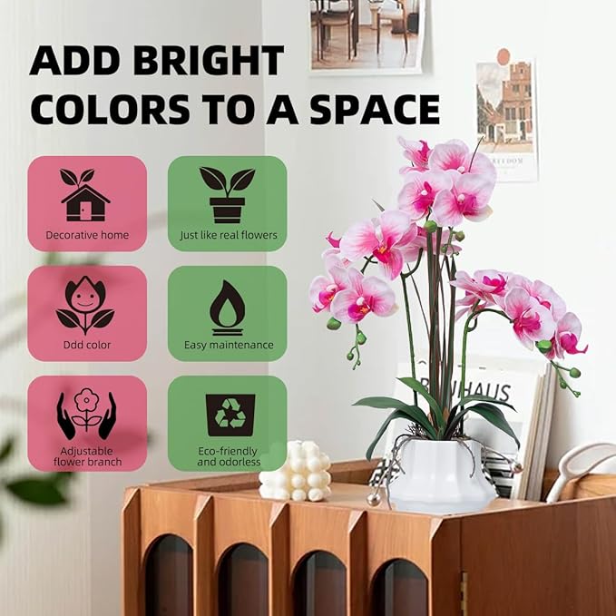CXGS Artificial Orchid Flower Plant 20.9'' Realistic Latex Faux Orchids in Ceramic Vase Light Pink Fake Phalaenopsis Flower Arrangement Orchids with Spotted Stems for Centerpiece Table Home Decor
