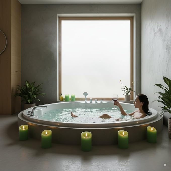 VENTA Green Real Wax Pillar Candles, Set of 3 | Battery Operated LED Candles with Remote | Fresh Spring & Nature Inspired Decor for Living Room, Spa & Botanical Themes