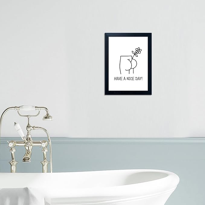Black and White Bathroom Wall Decor, Funny Bathroom Wall Art, Humoristic Restroom Wall Decor, Framed Minimalist Canvas Print Painting for Decor