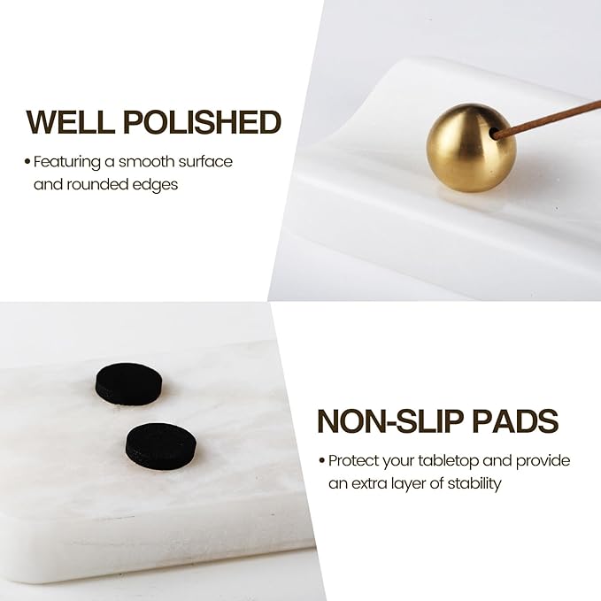 Koville Marble Incense Holder, Incense Holder for Sticks, Incense Sticks Holder Ash Catcher for Meditation Yoga SPA, Natural Stone Incense Burner, Home Table Decor(White)