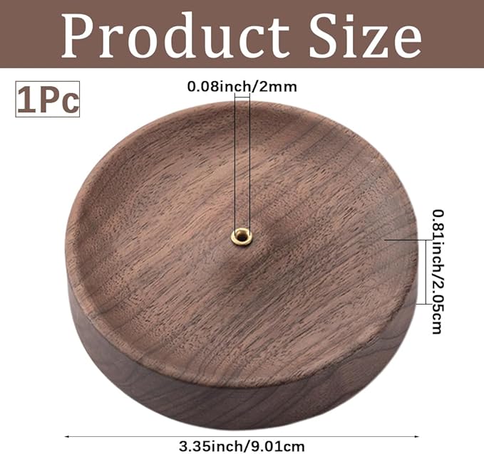 CREATCABIN Wood Incense Burner Incense Stick Tray Coconut Brown Flat Round Natural Black Walnut Diffuser Bowl Ash Burner Stick Dish Catcher Holder for Yoga Spa Teahouse Home Office DIY Decor