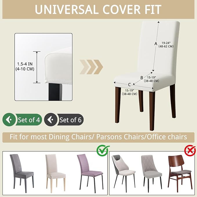 Dining Chair Covers Set of 4, Stretch Kitchen Removable Washable Chairs Slipcovers Seat Protector for Home, Party, Banquet (Beige)
