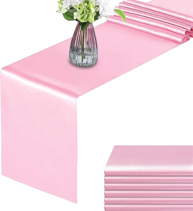 6 Pack Pink Table Runners, Satin Table Runner 12x108 Inches Long, Silk and Smooth Fabric Table Runner for Wedding, Parties, Banquets, Events Decoration