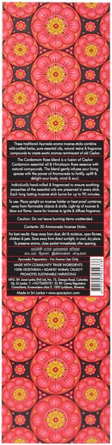 SPA CEYLON Cardamom Rose Aromaveda Incense Sticks | Luxurious Aromatherapy Scented Sticks | Home Fragrance | 30 Sticks