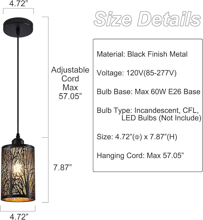 Industrial Black Pendant Light Fixture Vintage Farmhouse Mini Black Gold Pendant Lighting Rustic Hollow-Carved Cylinder Pendant Light for Kitchen Island, Dining Room, Bedroom
