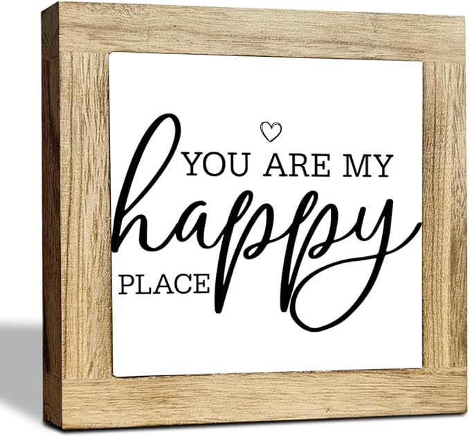 JXZOLQ You Are My Happy Place Wood Decor, Rustic Farmhouse Decor for the Home Sign, Home Decorate for Shelf,Family Signs Wall Decorative, Box Wood Plaques Desk Decoration, Housewarming Gift