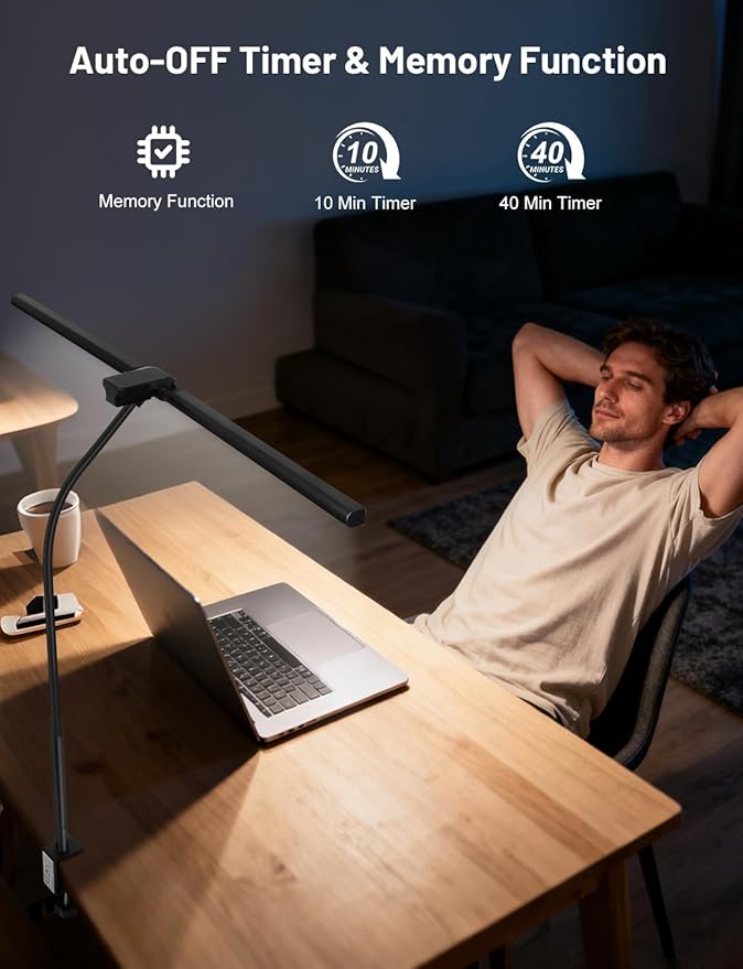 Computer Desk Lamp with Clamp for Home Office, Eye-Caring Architect Lamp, Dimmable Table Clip Lamp for Dual Screen Computer Monitor, Adjustable Color Lighting Mode LED Monitor Light