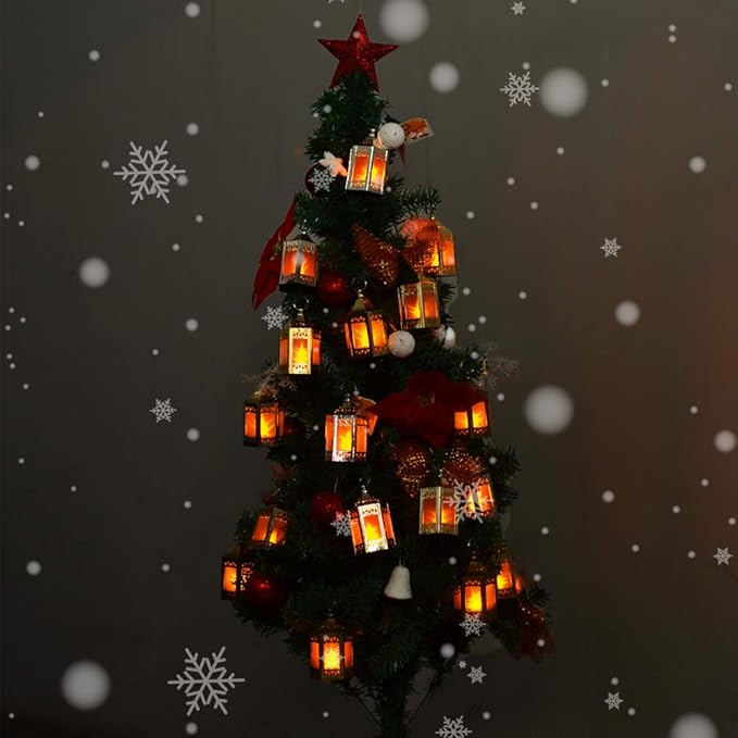 Mini Star Lantern with Flickering LED,Battery Included,Decorative Hanging Light,Christmas Decoration,Indoor Candle Lamp,Battery Lantern Indoor Use,Zkee(Set of 6 Copper Brushed)