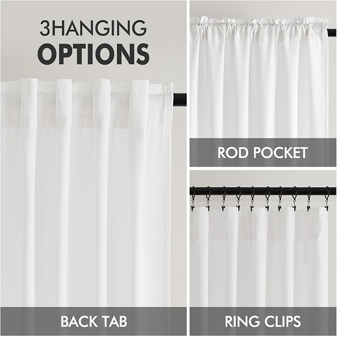 MIULEE Non-See-Through Privacy Linen Curtains 2 Panels, Light Filtering Window Curtains Farnhouse Textured Back Tab Semi Sheer Drapes for Bedroom Living Room, 52 x 84 Inches Long, Pure White