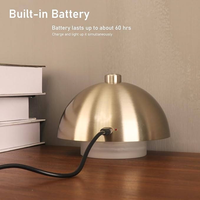 Modern Table Lamp Cordless Portable Desk Lamp, 2700K Stepless Dimming Rechargeable Battery Operated LED Lights for Bedroom, USB-C Charging, Restaurant/Bar/Night Light/Gifts (Brushed Nickel)
