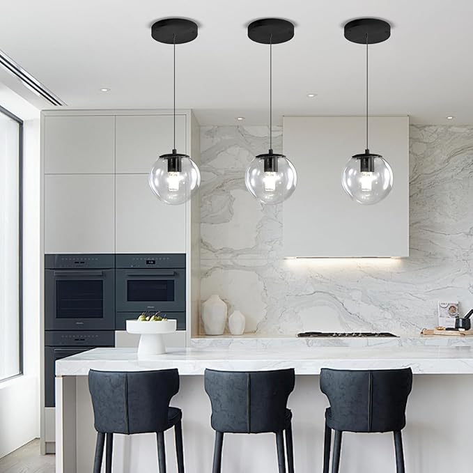 Globe Pendant Light Black Pendant Light Fixtures with Clear Glass 1-Light Hanging Lights for Kitchen Dining Room Bathroom Bedroom Hallway