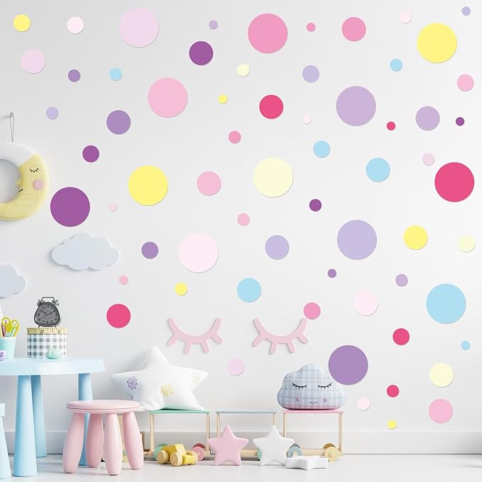Zonon 264 Pcs Polka Dot Wall Decals for Classroom Decor Kids Circle Wall Sticker Vinyl Peel and Stick Colorful Removable for Nursery Bedroom Playroom Living Room(Pink and Purple)